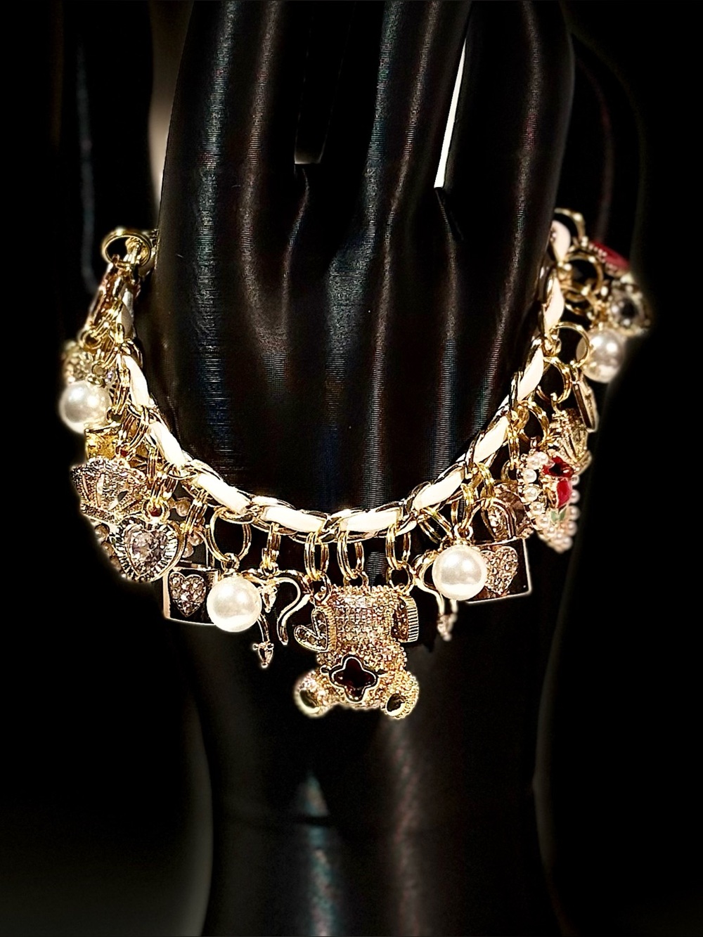 Gold-tone Pearl Charm Bracelet - Women Jewelry